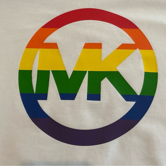 Michael Kors Pride Rainbow MK Logo White Hoodie Women’s L Style QU150FZ8WY EUC - Picture 1 of 8